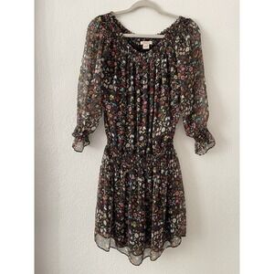 Sundance  Silk Floral Smocked Waist Semi Sheer Dress 3/4 sleeves Size XS